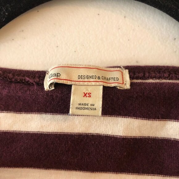 GAP Womens Top Boatneck 3/4 Sleeve Zipper Detail Cotton Knit Striped Burgundy XS - Picture 4 of 5
